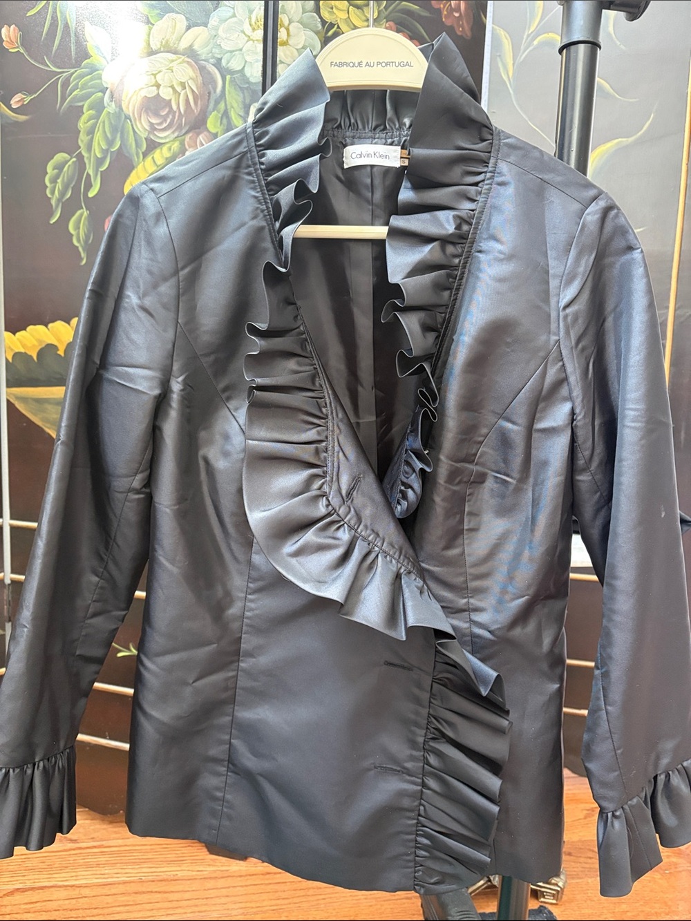 Calvin Klein Black Ruffle-Trim Blazer